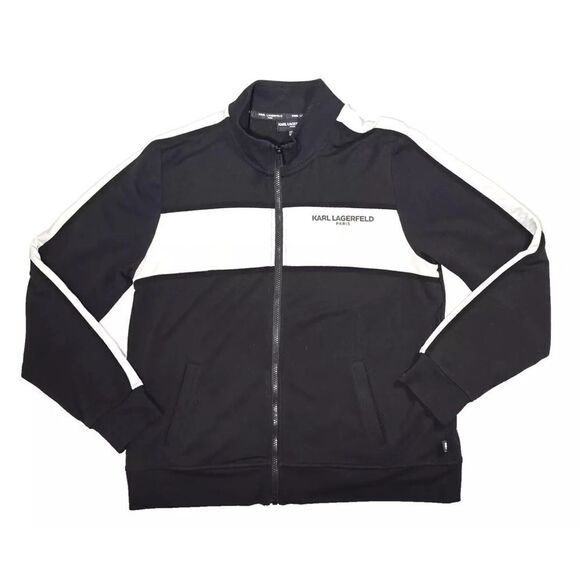 NWT Karl Lagerfeld Black/White Full Zip Sweatshirt Size Medium - Picture 1 of 8